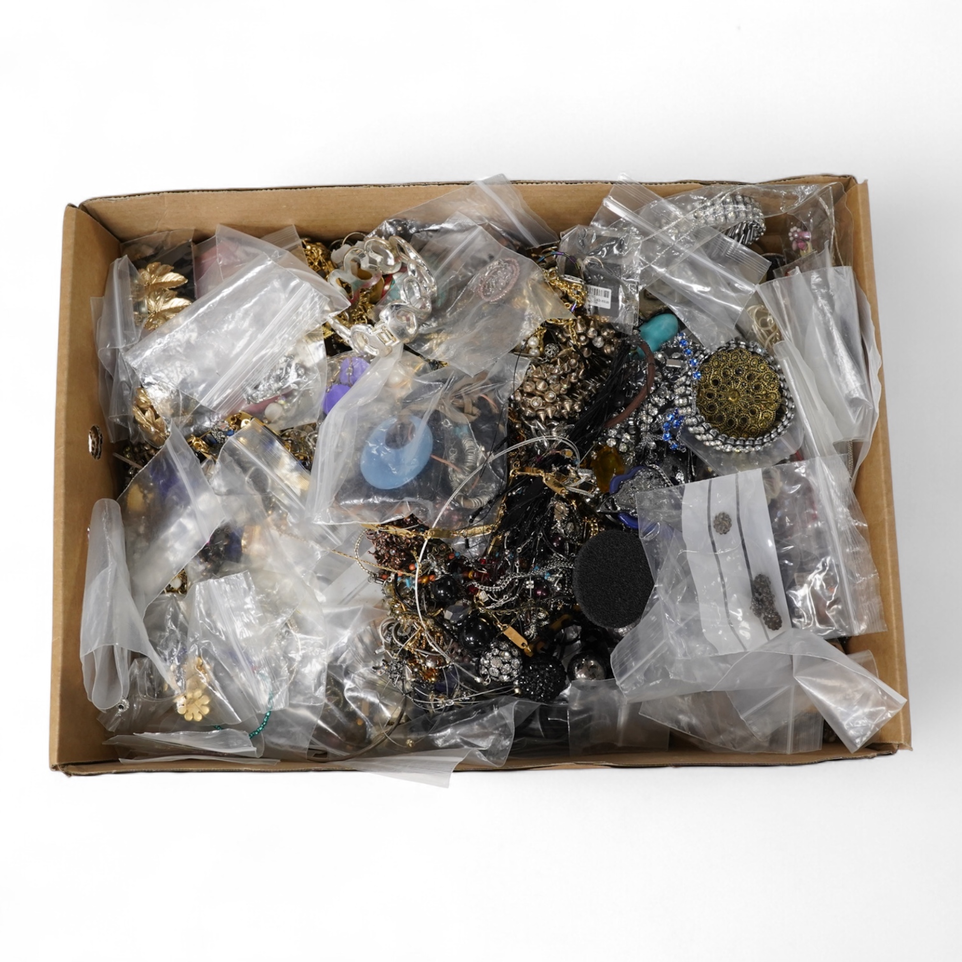 A large quantity of assorted costume jewellery, etc. including six small cut steel buttons.